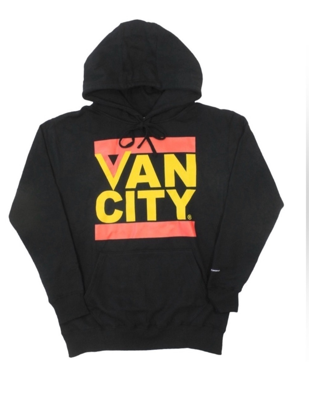 VanCity Black Hoodie with Canucks Yellow & Red V & VAN CITY Logo